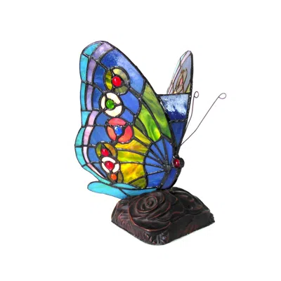 Chloelighting Kacy 1 Tiffany-style 1 Light Butterfly Accent Table Lamp 10" Tall