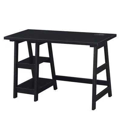 Convenience Concepts Designs2go Trestle Desk With Charging Station, Black