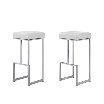 Best Master Furniture Dorrington Modern Faux Leather Backless Bar Stool In White/silver (set Of 2) In White