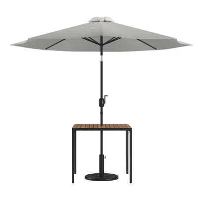 Flash Furniture 3 Piece Patio Table Set - 35" Patio Table With Gray Umbrella And Base In Multi