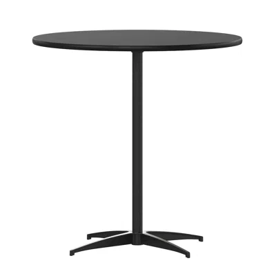 Flash Furniture Lars 30'' Round Wood Cocktail Table With 30'' And 42'' Columns, Black In Black