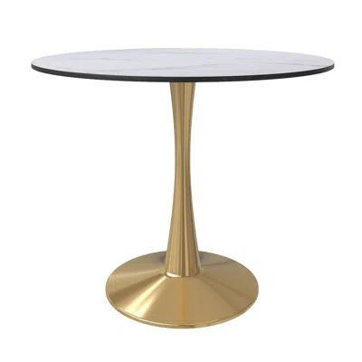 Leisuremod Bristol 31" Round Dining Table Gold Base With White Top In Gold