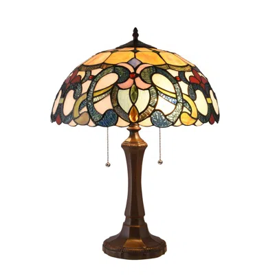 Chloelighting August Tiffany-style Dark Bronze 2 Light Victorian Table Lamp 16" Shade