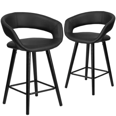 Flash Furniture 2 Pk. 24'' High Black Vinyl Counter Height Stool With Cappuccino Wood Frame In Black