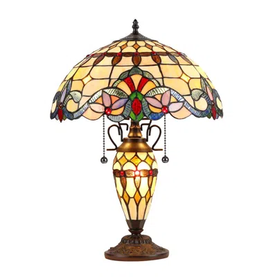 Chloelighting Cooper Tiffany-style 3 Light Victorian Double Lit Table Lamp 16" Shade