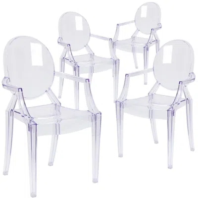 Flash Furniture 4 Pk. Ghost Chair With Arms In Transparent Crystal In Transparent