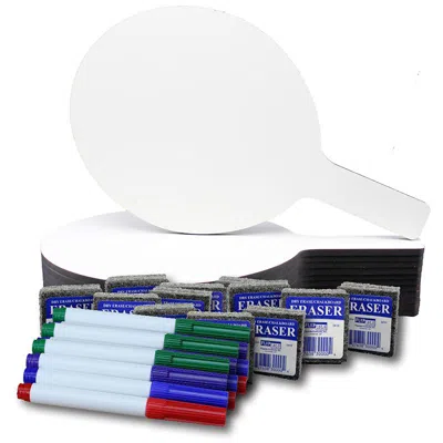 Flipside Products Oval Dry Erase Answer Paddles With Colored Pens, Class Pack Of 12