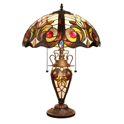 Chloelighting Lennon Tiffany-style 3-light Victorian Double Lit Table Lamp 16" Shade