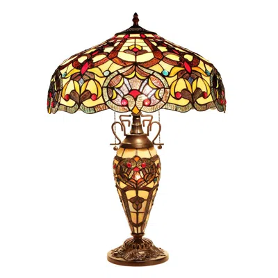 Chloelighting Sadie Tiffany-style 3 Light Victorian Double Lit Table Lamp 18" Shade