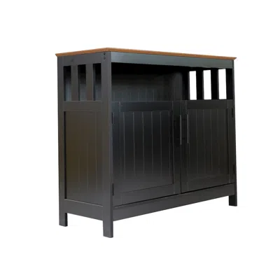 Flash Furniture Classic Buffet And Sideboard Storage Cabinet, Walnut Top/black Frame In Gray