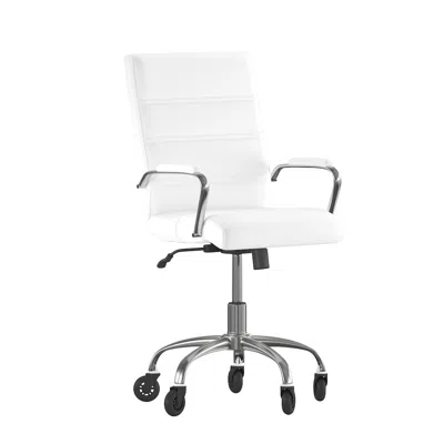 Flash Furniture Mid-back White Executive Swivel Office Chair With Chrome Frame, Arms, In White