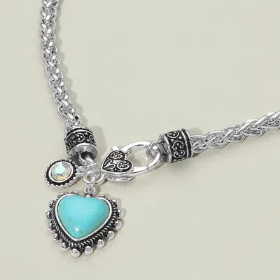 Fashnzfab Heart Stone Pointed Pendant Antique Metal Necklace In Silver
