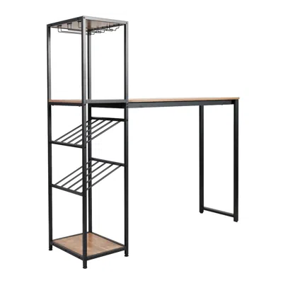 Flash Furniture Modern Wine And Bar Table With Shelves, Light Brown Top/black Frame In Multi