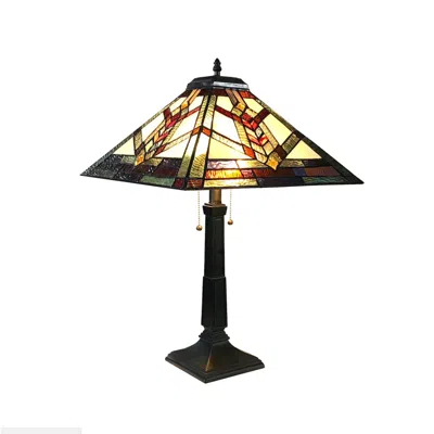 Chloelighting Wylie Tiffany-style 2 Light Mission Table Lamp 16" Shade