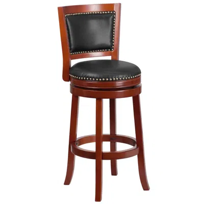 Flash Furniture 30'' High Dark Cherry Wood Barstool With Open Panel Back And Walnut Swivel Seat In Brown