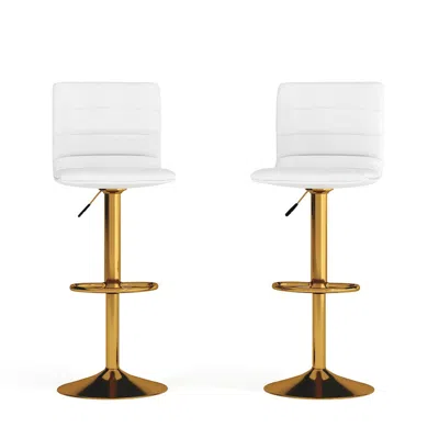 Flash Furniture White Vinyl Adjustable Bar Stool, Counter Height Swivel Stool, Set Of 2 In White