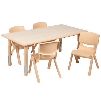 Flash Furniture 23.625"w X 47.25"l Natural Plastic Height Activity Table Set With 4 Chairs In Brown