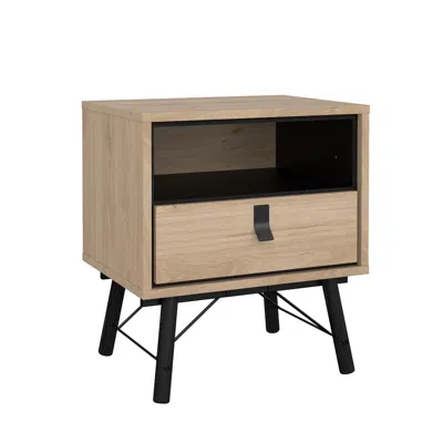Tvilum Ry Nightstand With 1 Drawer And Open Shelf, Jackson Hickory/black