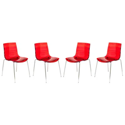 Leisuremod Astor Water Ripple Design Dining Chair Set Of 4 In Red