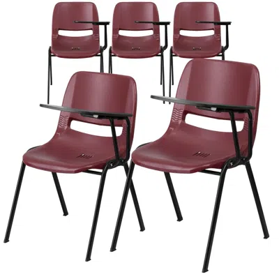 Flash Furniture 5 Pk. Burdy Ergonomic Shell Chair With Left Handed Flip-up Tablet Arm In Red