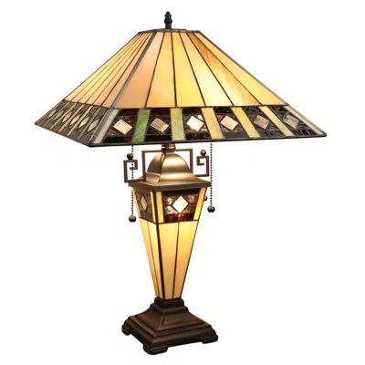 Chloelighting Giles Tiffany-style 3-light Mission Double Lit Table Lamp 16" Shade