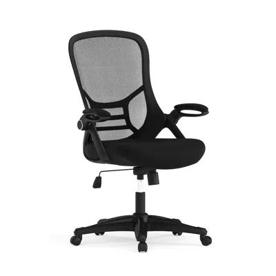 Flash Furniture High Back Black Mesh Swivel Office Chair With Black Frame And Flip-up Arms In Black