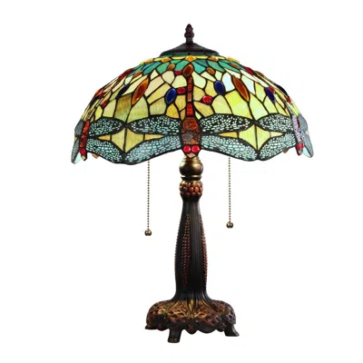 Chloelighting Empress Dragonfly Tiffany-style Dark Bronze 2 Light Table Lamp 16" Wide