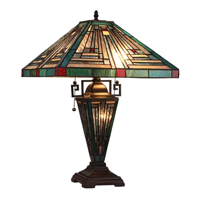 Chloelighting Innes Mission Tiffany-style Blackish Bronze 3 Light Double Lit Table Lamp 16" Wide