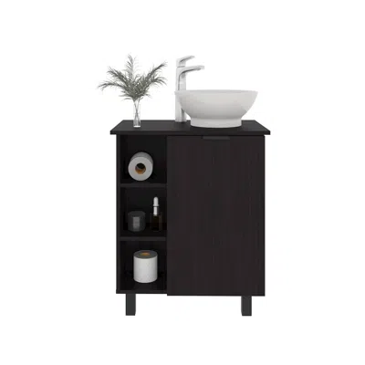 Depot E-shop Dobson Vanity Sink, 1 Door, 4 Legs, 5 Shelves, Black Wengue In Black