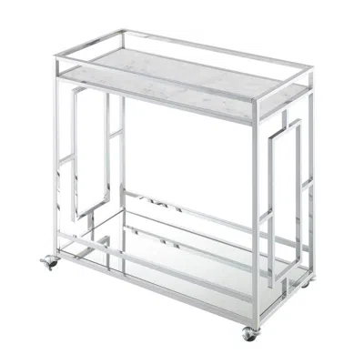 Convenience Concepts Town Square Chrome Faux Marble Mirrored Bar Cart With Shelf