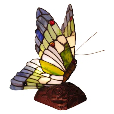 Chloelighting Kacy 3 Tiffany-style 1 Light Butterfly Accent Table Lamp 10" Tall