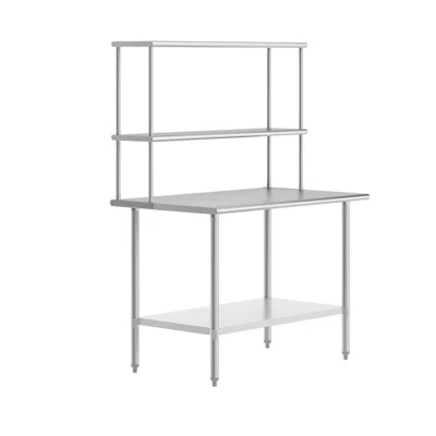 Flash Furniture 30x48 Portable Prep, Work Table With Top Shelf, Double Overshelves, Undershelf In White