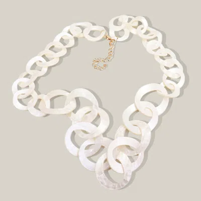 Fashnzfab Bold Celluloid Acetate Link Long Necklace In White