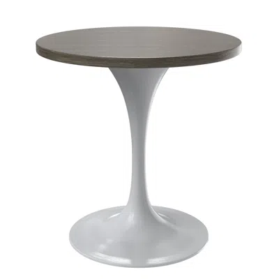 Leisuremod Verve 27 Round Dining Table, White Base With Dark Maple Mdf Top In Gray