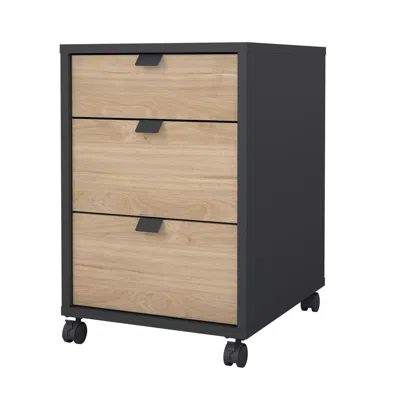 Tvilum Sign 3 Drawer Mobile Cabinet, Matte Grey/jackson Hickory