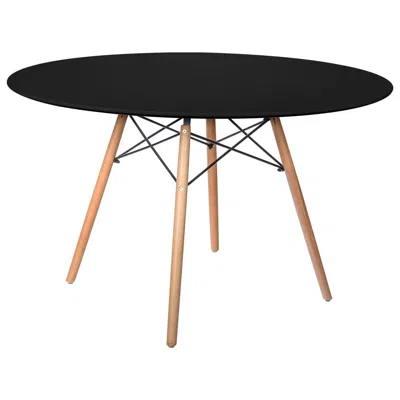 Leisuremod Dover Round Wooden Top Dining Table W/ Natural Wood Eiffel Base In Black