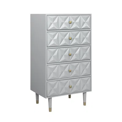 Linon Five Drawer Geo Texture Chest, Grey In White
