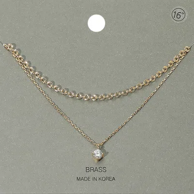 Fashnzfab Stone Cluster Pendant Layered Chain Necklace In Gold