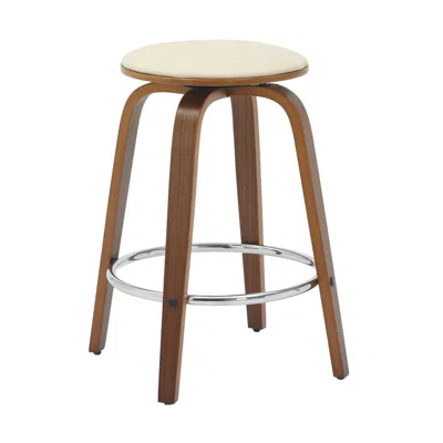 Leisuremod Wooden Counter Stool Pelya Collection Modern Style Walnut Color In Light Taupe In Brown