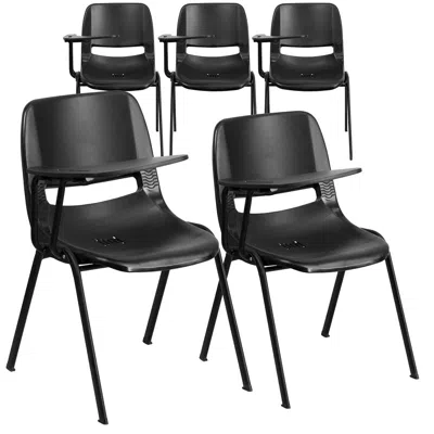 Flash Furniture 5 Pk. Black Ergonomic Shell Chair With Right Handed Flip-up Tablet Arm In Black