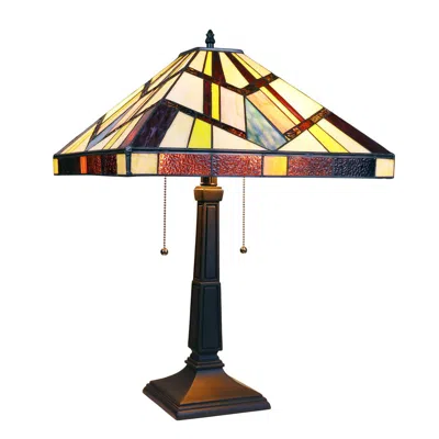 Chloelighting Vincent Tiffany-style Blackish Bronze 2-light Mission Table Lamp 16" Shade