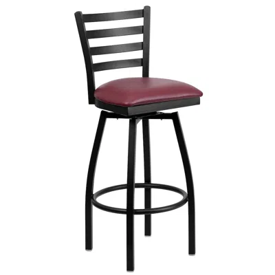 Flash Furniture Black Ladder Back Swivel Metal Barstool - Burdy Vinyl Seat In Black