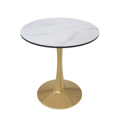 Leisuremod Bristol 24" Round Dining Table Gold Base With Marbled White Top In Gold