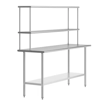 Flash Furniture 24x72 Portable Prep, Work Table With Top Shelf, Double Overshelves, Undershelf In Gray