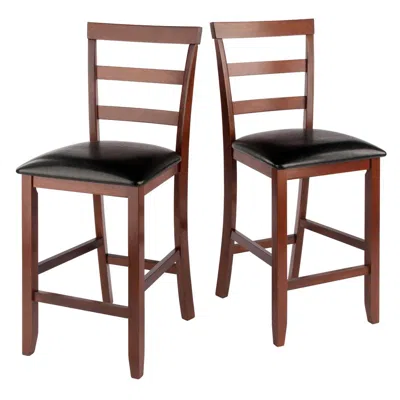 Winsome Wood Simone Cushion Ladder-back Seat Counter Stools, 2-pc Set, Black & Walnut