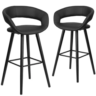 Flash Furniture 2 Pk. Brynn Series 29'' High Black Vinyl Barstool With Cappuccino Wood Frame In Black