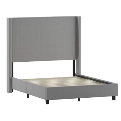 Flash Furniture Full Upholstered Platform Bed With Channel Stitched Wingback Headboard, Gray In Gray