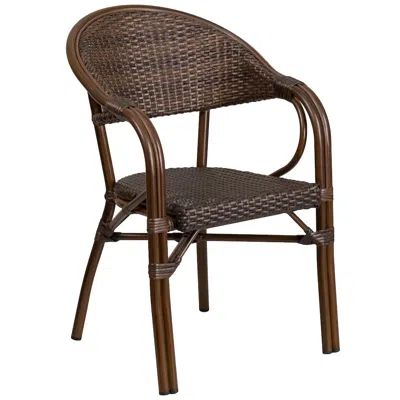 Flash Furniture O Cocoa Rattan Restaurant Patio Chair With Bamboo-aluminum Frame In Brown