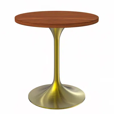 Leisuremod Verve 27" Round Dining Table, Brushed Gold Base With Cognac Brown Mdf Top In Brown