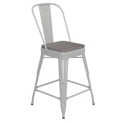 Flash Furniture 24" High White Metal Indoor-counter Height Stool With Removable Back In Gray
